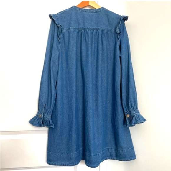 COPY - Draper James RSVP Denim Long Sleeve Ruffled Button Up Mini Dress. Size L - Picture 5 of 10